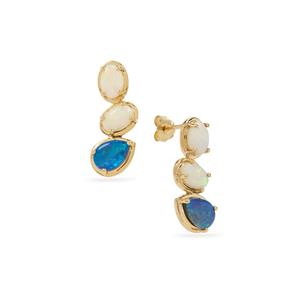 Crystal Opal on Ironstone & Coober Pedy Opal 9K Gold Earrings 