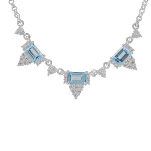 Swiss Blue Topaz & White Zircon Sterling Silver Necklace ATGW 2.95cts
