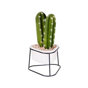 Faux San Pedro Cactus Succulent with Ceramic Jar and Iron Holder