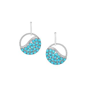 Sleeping Beauty Turquoise & White Zircon Platinum Plated Sterling Silver Earrings ATGW 4.36cts
