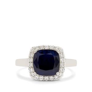 Madagascan Blue Sapphire & White Zircon Sterling Silver Ring ATGW 4.30cts