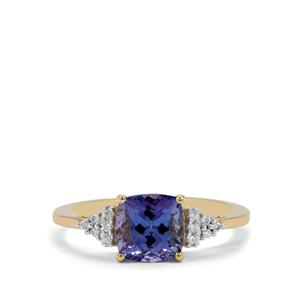 AAA Tanzanite Ring with Diamond in 18K Gold 1.70cts 