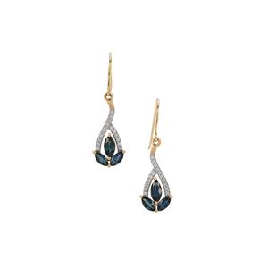 Natural Nigerian Blue Sapphire & White Zircon 9K Gold Earrings ATGW 1.60cts