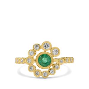 Zambian Emerald & White Zircon 9K Gold Tomas Rae Ring ATGW 1.15cts