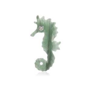Lehrer Sea Horse Carvings Green Chalcedony & Diamond Loose Gemstone ATGW 1.67cts