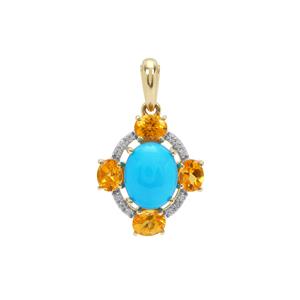 Sleeping Beauty Turquoise, Mandarin Garnet & White Zircon 9K Gold Pendant ATGW 4.45cts