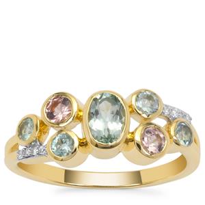 Aquaiba™ Beryl,, Cherry Blossom™ Morganite Ring with Diamond in 9K Gold 0.85ct