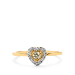 1/8ct Natural SI Yellow, White Diamond 9K Gold Ring 
