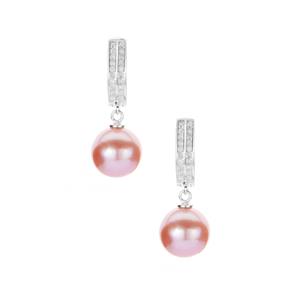 Naturally Coloured Purple Pearl & White Topaz Earrings in Sterling Silver