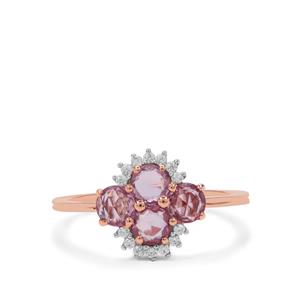 Rose Cut Purple Sapphire Ring with White Zircon in 9K Rose Gold 1.15cts