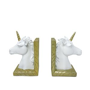 Unicorn Bookshelf Ends in White with Gold Detailing