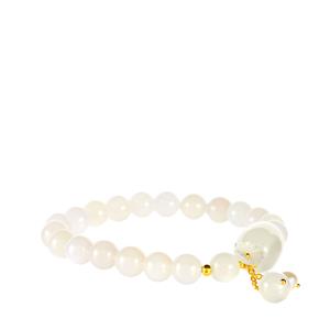 White Agate & Mother of Pearl, Freshwater Cultured Pearl Gold Tone Sterling Silver Stretchable Bracelet 