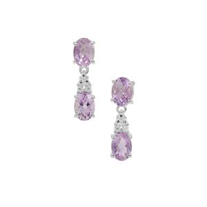 Moroccan Amethyst Earrings with White Zircon in Sterling Silver 2.95cts