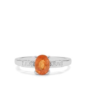 Mandarin Garnet & White Zircon Sterling Silver Ring ATGW 1.39cts