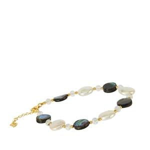 Baroque Freshwater Cultured Pearl, Paua & Optic Quartz Gold Tone Sterling Silver Bracelet 