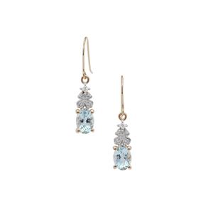 Pedra Azul Aquamarine & White Zircon 9K Gold Earrings ATGW 1.35cts