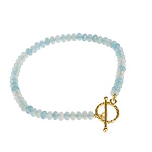 Double Blue Aquamarine T Bar Clasp Bracelet in Gold Tone Sterling Silver 15cts