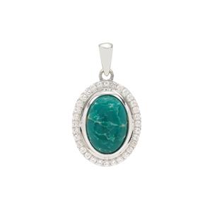 Fox Turquoise & White Zircon Sterling Silver Pendant ATGW 5.90cts