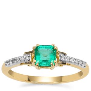 Panjshir Emerald Ring with Diamond in 18K Gold 0.75ct 