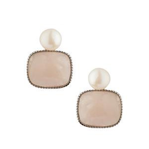 Morganite & Kaori Cultured Pearl Sterling Silver Earrings 