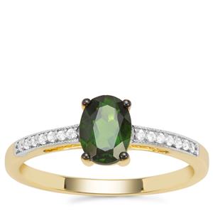 Chrome Diopside Ring with White Zircon in 9K Gold 0.96ct