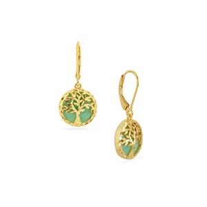 Natural Peruvian Amazonite Tree of Life Earrings in Gold Tone Sterling Silver 5cts