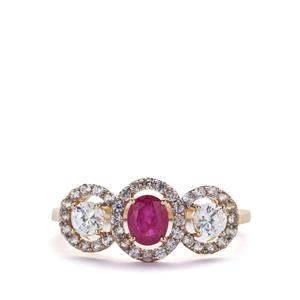 Montepuez Ruby Ring with White Zircon in 9K Gold 1.36cts