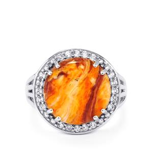 Lion's Paw Shell (14x14mm) & 0.37cts White Topaz Sterling Silver Ring 
