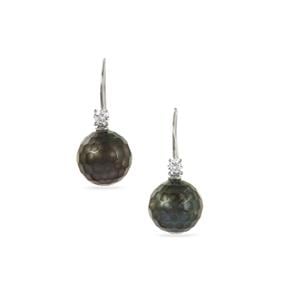 Faceted Tahitian Cultured Pearl & White Zircon Sterling Silver Earrings 
