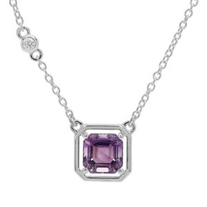 Asscher Cut Moroccan Amethyst Necklace with White Zircon in Sterling Silver 2.35cts