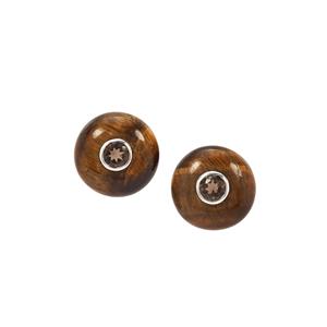 Tiger's Eye Earrings with Smokey Quartz in Sterling Silver 19.75cts
