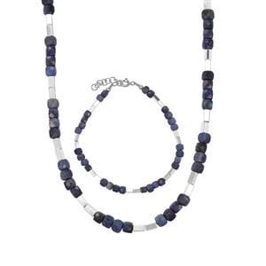 Dumortierite Set of Bracelet and Necklace with Silver Haematite in Sterling Silver 71.05cts