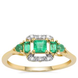 Panjshir Emerald Ring with Diamond in 9K Gold 0.50ct
