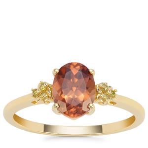 Singida Marsala Zircon Ring with Yellow Diamond in 9K Gold 1.74cts