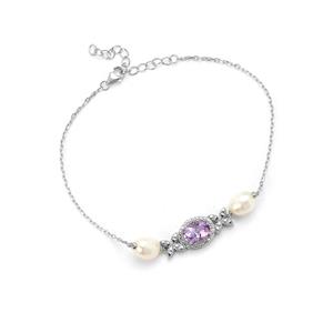 Rose De France Amethyst & The Kaori Freshwater Cultured Pearl Sterling Silver Bracelet 
