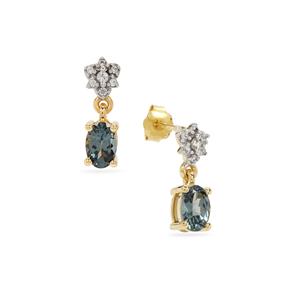 Mahenge Blue Spinel & White Zircon 9K Gold Earrings ATGW 1ct