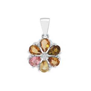 Multi-Colour Tourmaline Pendant with White Zircon in Sterling Silver 2.49cts