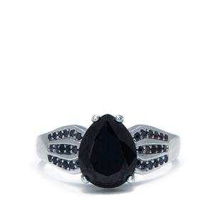 3ct Black Spinel Sterling Silver Ring 
