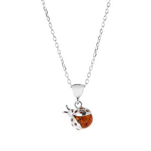 Baltic Cognac Amber Sterling Silver Ladybird Necklace (9mm)