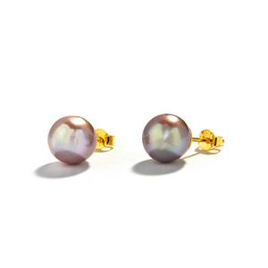 Pink Purple Cultured Pearl Gold Tone Sterling Silver Earrings (9.50mm)