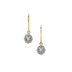 Cuprian Tourmaline  & White Zircon 9K Gold Earrings ATGW 1cts