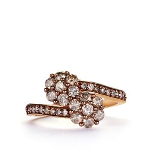1ct Champagne Diamond Gold Tone Sterling Silver Ring
