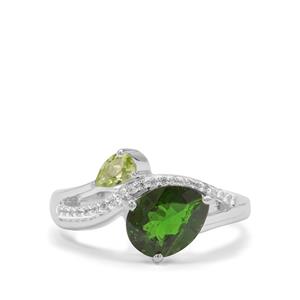 Chrome Diopside, Peridot & White Zircon Sterling Silver Ring ATGW 2.16cts