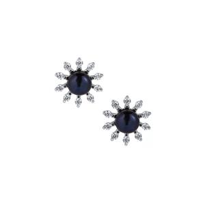 Kaori Cultured Pearl & White Zircon Sterling Silver Earrings (7mm)