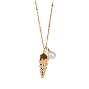Kaori Cultured Pearl Gold Tone Sterling Silver Seashell Necklace (9mm x 7mm)