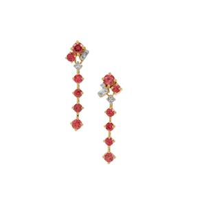 Burmese Padparadscha Color Spinel & White Zircon 9K Gold Earrings ATGW 1.35cts