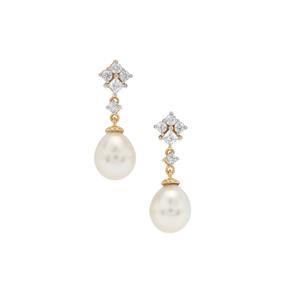 South Sea Cultured Pearl & White Zircon 9K Gold Earrings (9mm)