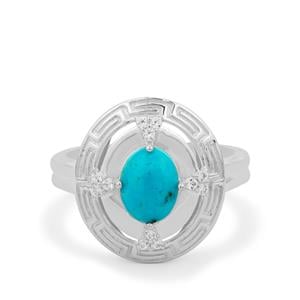 Sleeping Beauty Turquoise & White Zircon Sterling Silver Ring ATGW 0.95ct