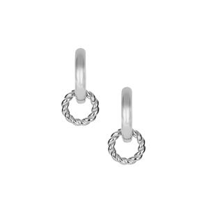 Rhodium Plated Sterling Silver Twisted Ring Creole Earrings 5.19g