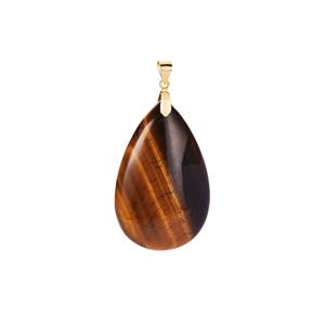 53.85ct Yellow Tiger's Eye Gold Tone Sterling Silver Pendant